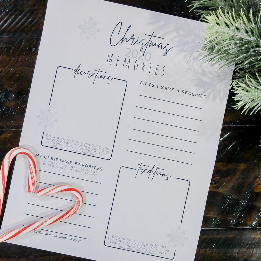 Christmas Memories Printable with candy canes and evergreen branch