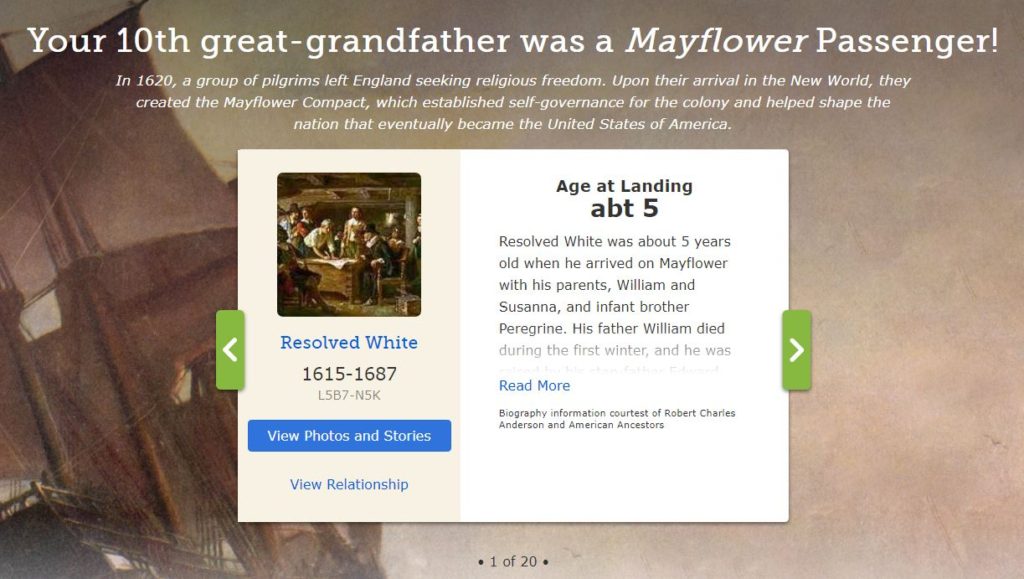 Pioneer Ancestors on the Mayflower FamilySearch infographic