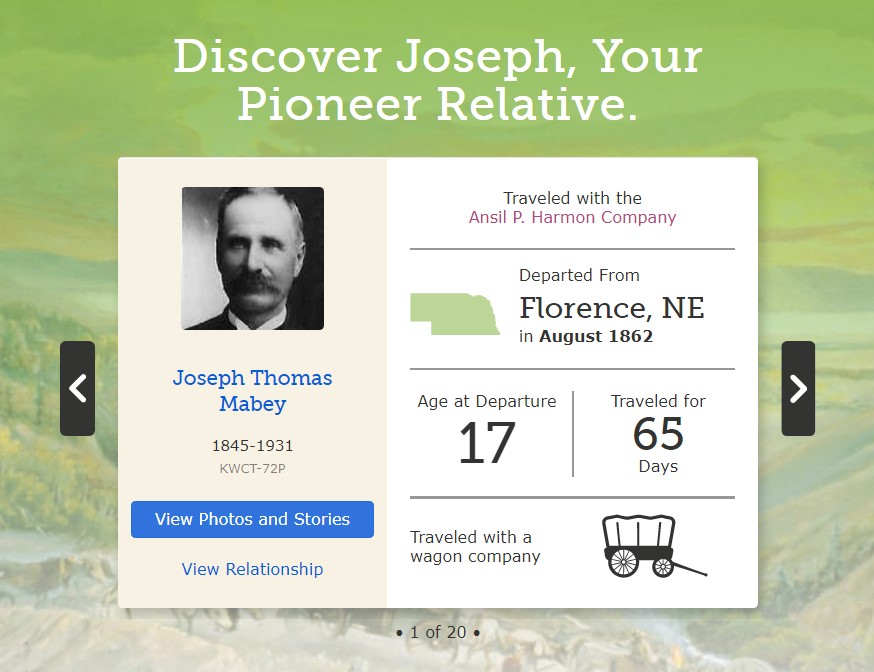 FamilySearch infographic for Pioneer ancestor